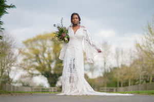 Boho bride in Rue de Seine dress at Applewood Hall