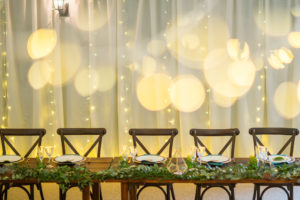 Wedding reception with fairy light canopy