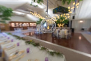 Canopy trees and hanging tealights at Applewood Hall