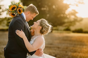 Newlyweds at golden hour